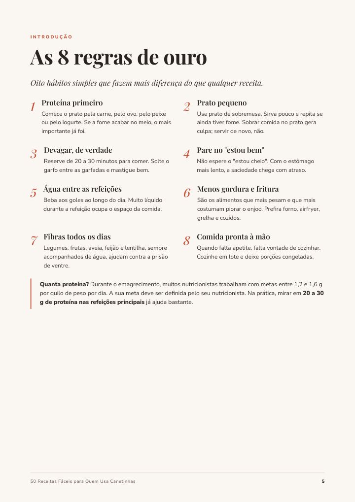 Página com as 8 regras de ouro